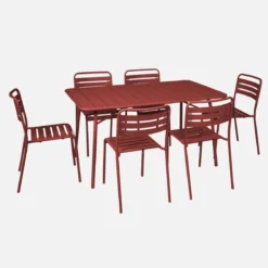 sweeek Set tavolo da giardino in acciaio con 6 sedie, 140cm