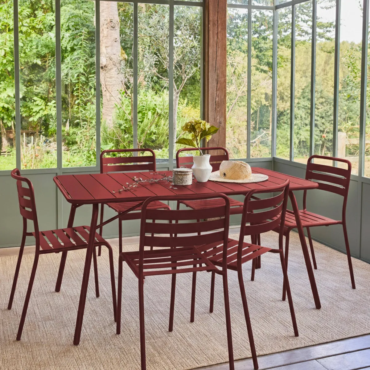 sweeek Set tavolo da giardino in acciaio con 6 sedie, 140cm