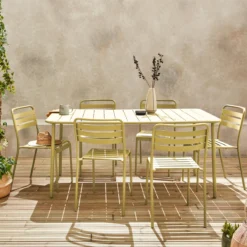 sweeek Set tavolo da giardino in acciaio con 6 sedie, 160cm