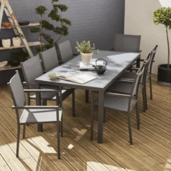 sweeek Set tavolo da giardino in alluminio con 8 sedie