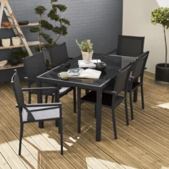 sweeek Set tavolo da giardino in alluminio e textilene con 6 sedie