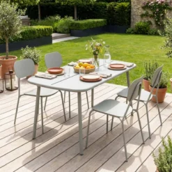 sweeek Set tavolo da giardino in alluminio con 4 sedie
