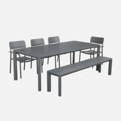 sweeek Set tavolo da giardino in alluminio con 1 panchina e 4 sedie