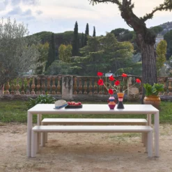 sweeek Set tavolo da giardino in alluminio con 2 panchine, 8 sedie