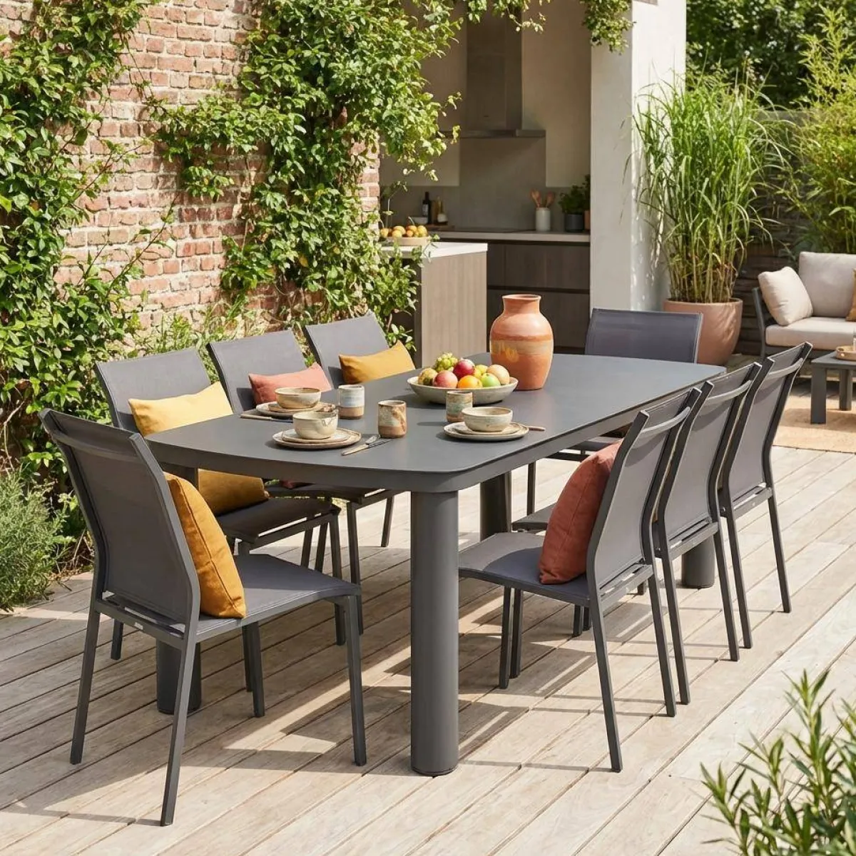 sweeek Set tavolo da giardino in alluminio con 8 sedie