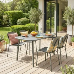 sweeek Set tavolo da giardino in alluminio con 4 sedie