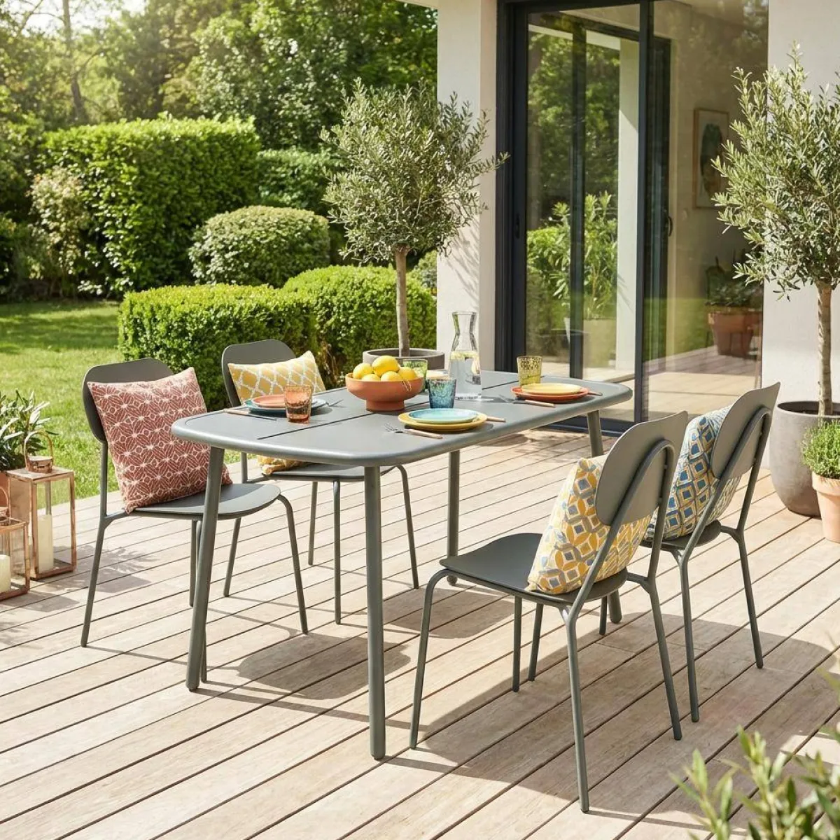 sweeek Set tavolo da giardino in alluminio con 4 sedie