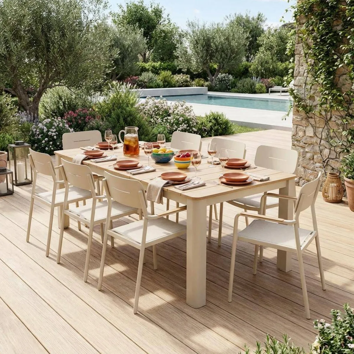 sweeek Set tavolo da giardino in alluminio con 8 sedie