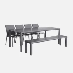Set tavolo da giardino in alluminio e textilene con 1 panchina e 4 sedie