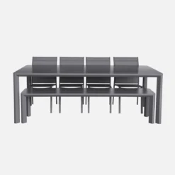 Set tavolo da giardino in alluminio e textilene con 1 panchina e 4 sedie