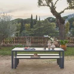Set tavolo da giardino in alluminio con 2 panchine, 8 sedie