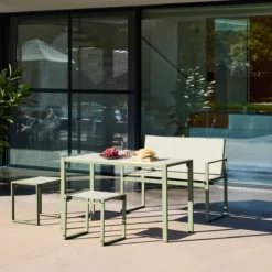 sweeek Set tavolo da giardino incastrabile in acciaio e textilene con 4 sedie