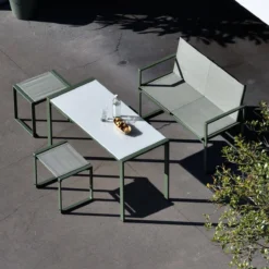 sweeek Set tavolo da giardino incastrabile in acciaio e textilene con 4 sedie