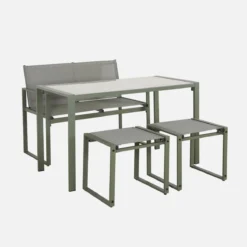 sweeek Set tavolo da giardino incastrabile in acciaio e textilene con 4 sedie