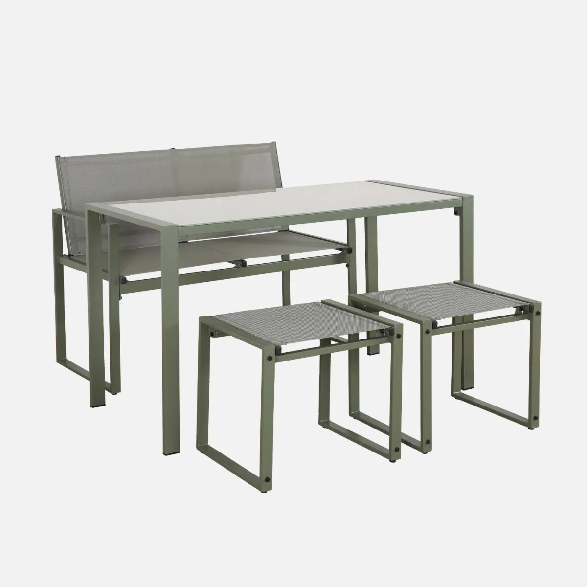 sweeek Set tavolo da giardino incastrabile in acciaio e textilene con 4 sedie