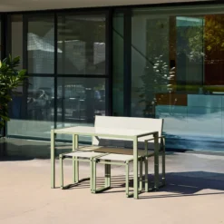 sweeek Set tavolo da giardino incastrabile in acciaio e textilene con 4 sedie