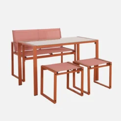 Set tavolo da giardino incastrabile in acciaio e textilene con 4 sedie