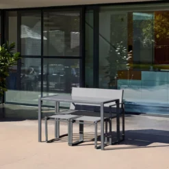 Set tavolo da giardino incastrabile in acciaio e textilene con 4 sedie