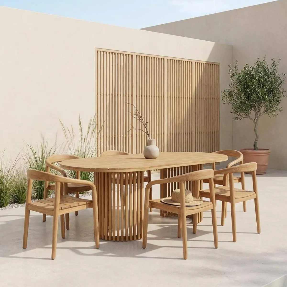 sweeek Set tavolo da giardino in legno di acacia con 6 sedie