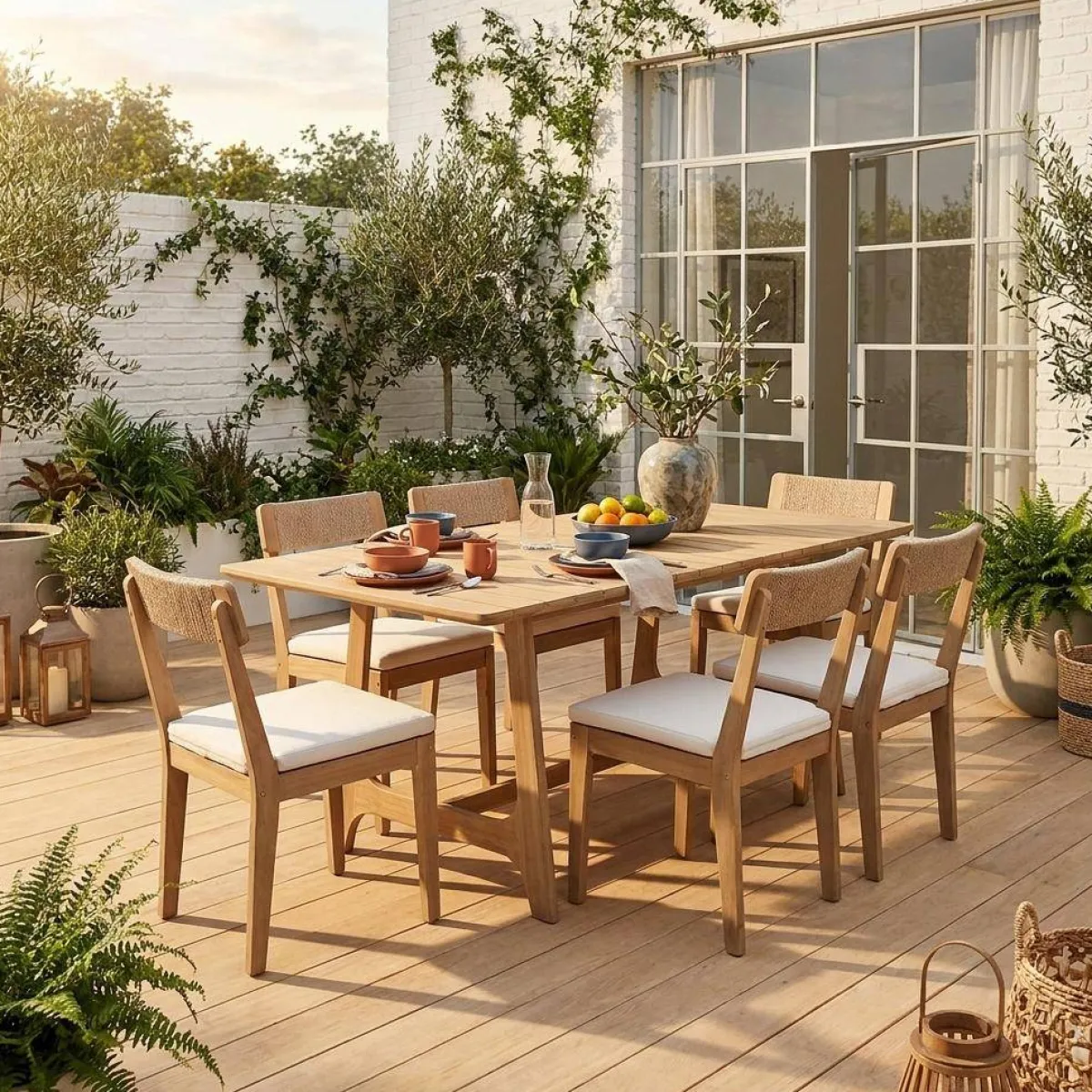 sweeek Set tavolo da giardino in legno di acacia con 6 sedie
