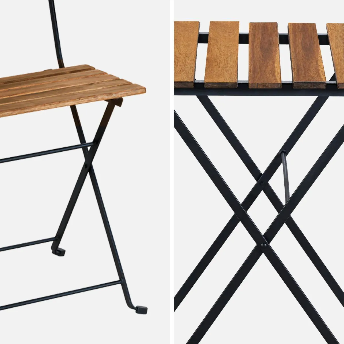 sweeek Set tavolo da giardino in legno e metallo con 2 sedie pieghevoli