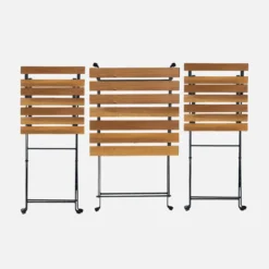 sweeek Set tavolo da giardino in legno e metallo con 2 sedie pieghevoli