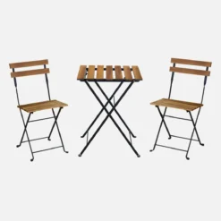 sweeek Set tavolo da giardino in legno e metallo con 2 sedie pieghevoli