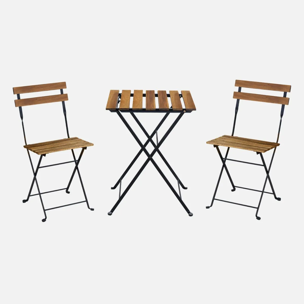 sweeek Set tavolo da giardino in legno e metallo con 2 sedie pieghevoli