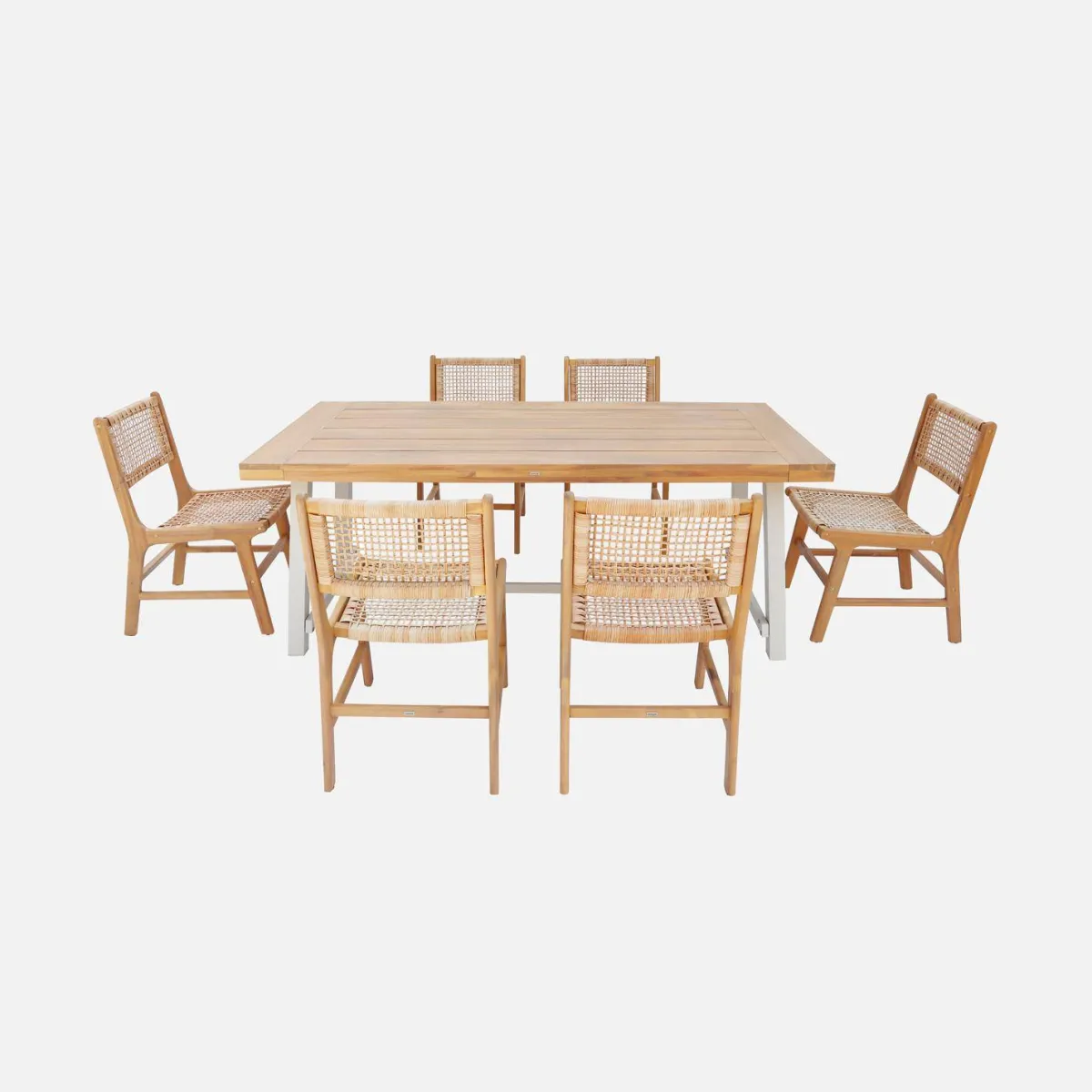 sweeek Set tavolo da giardino in legno di acacia e metallo con 6 sedie in resina