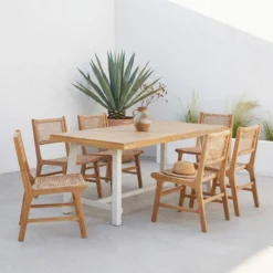 sweeek Set tavolo da giardino in legno di acacia e metallo con 6 sedie in resina