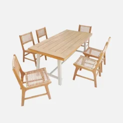 sweeek Set tavolo da giardino in legno di acacia e metallo con 6 sedie in resina