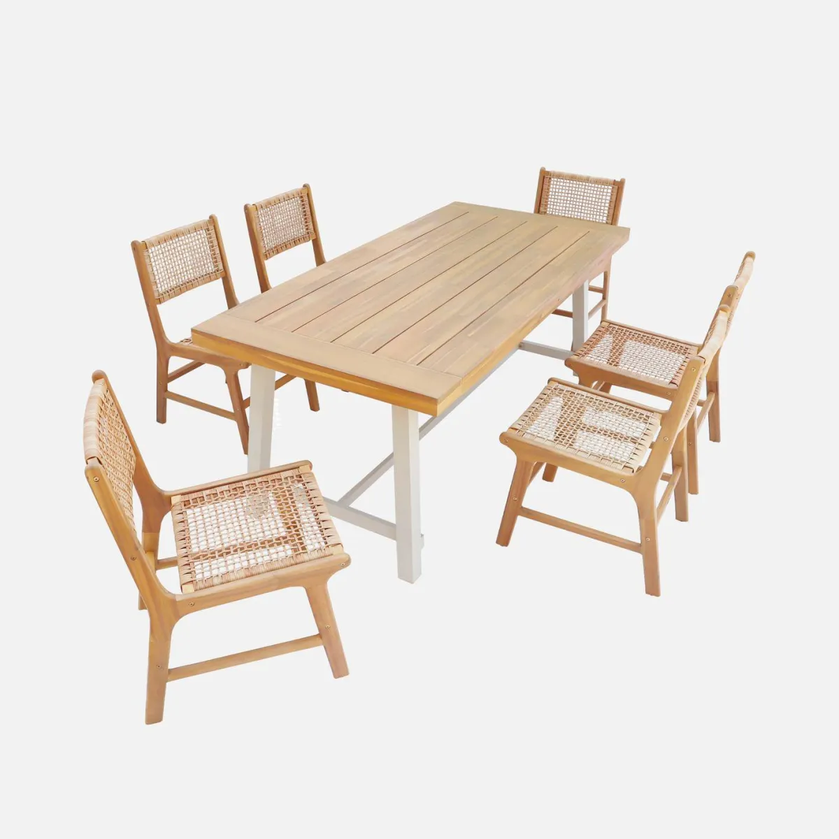 sweeek Set tavolo da giardino in legno di acacia e metallo con 6 sedie in resina