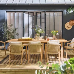sweeek Set tavolo da giardino in legno di eucalipto e corde con 8 sedie