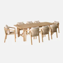 sweeek Set tavolo da giardino in legno di eucalipto e corde con 8 sedie