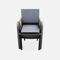 sweeek Set tavolo da giardino in legno e alluminio con 8 sedie impilabili