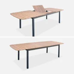 sweeek Set tavolo da giardino in legno e alluminio con 8 sedie impilabili