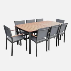 sweeek Set tavolo da giardino in legno e alluminio con 8 sedie impilabili