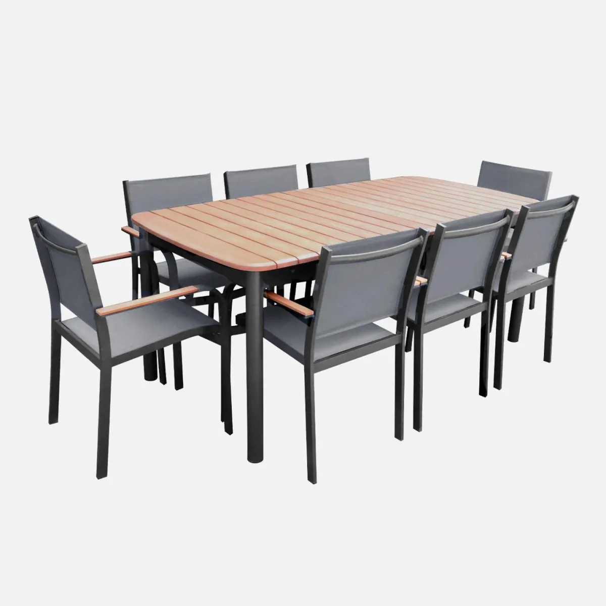 sweeek Set tavolo da giardino in legno e alluminio con 8 sedie impilabili