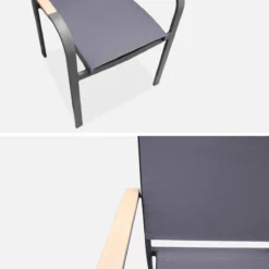 sweeek Set tavolo da giardino in legno e alluminio con 8 sedie impilabili