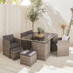 sweeek Set tavolo da giardino in resina intrecciata con 6-10 posti