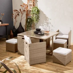 sweeek Set tavolo da giardino in resina intrecciata con 4-8 posti