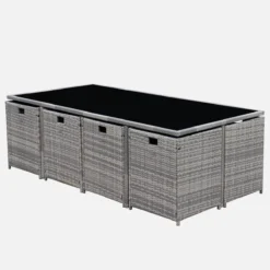 sweeek Set tavolo da giardino in resina intrecciata con 8-12 poltrone