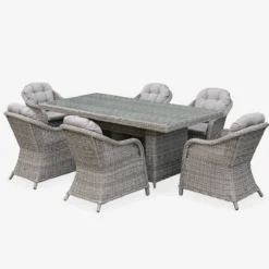sweeek Set tavolo da giardino in resina arrotondata con 6 poltrone