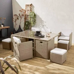 sweeek Set tavolo da giardino in resina intrecciata con 6-10 posti