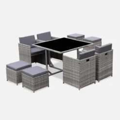 sweeek Set tavolo da giardino in resina intrecciata con 4-8 posti