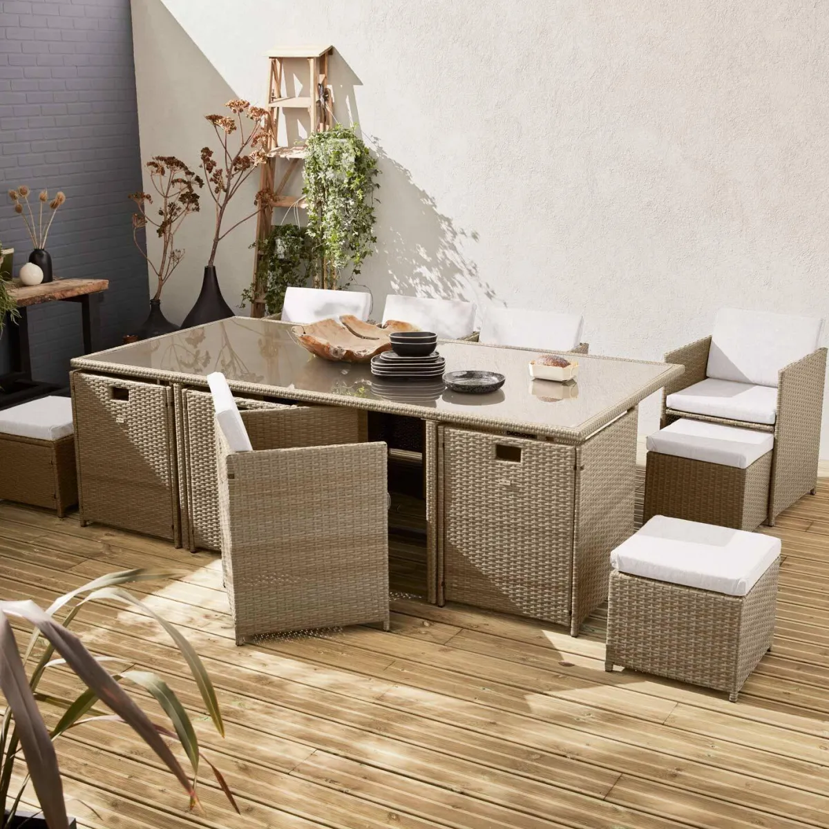 sweeek Set tavolo da giardino in resina intrecciata con 8-12 poltrone