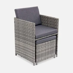 sweeek Set tavolo da giardino in resina con 8 poltrone + copertura di protezione