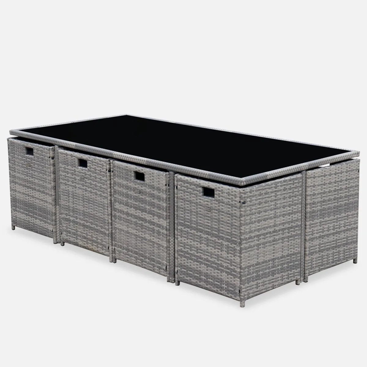 sweeek Set tavolo da giardino in resina con 12 poltrone + copertura di protezione