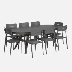 sweeek Set tavolo da giardino ovale allungabile in alluminio con 8 sedie