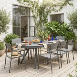 sweeek Set tavolo da giardino ovale allungabile in alluminio con 8 sedie